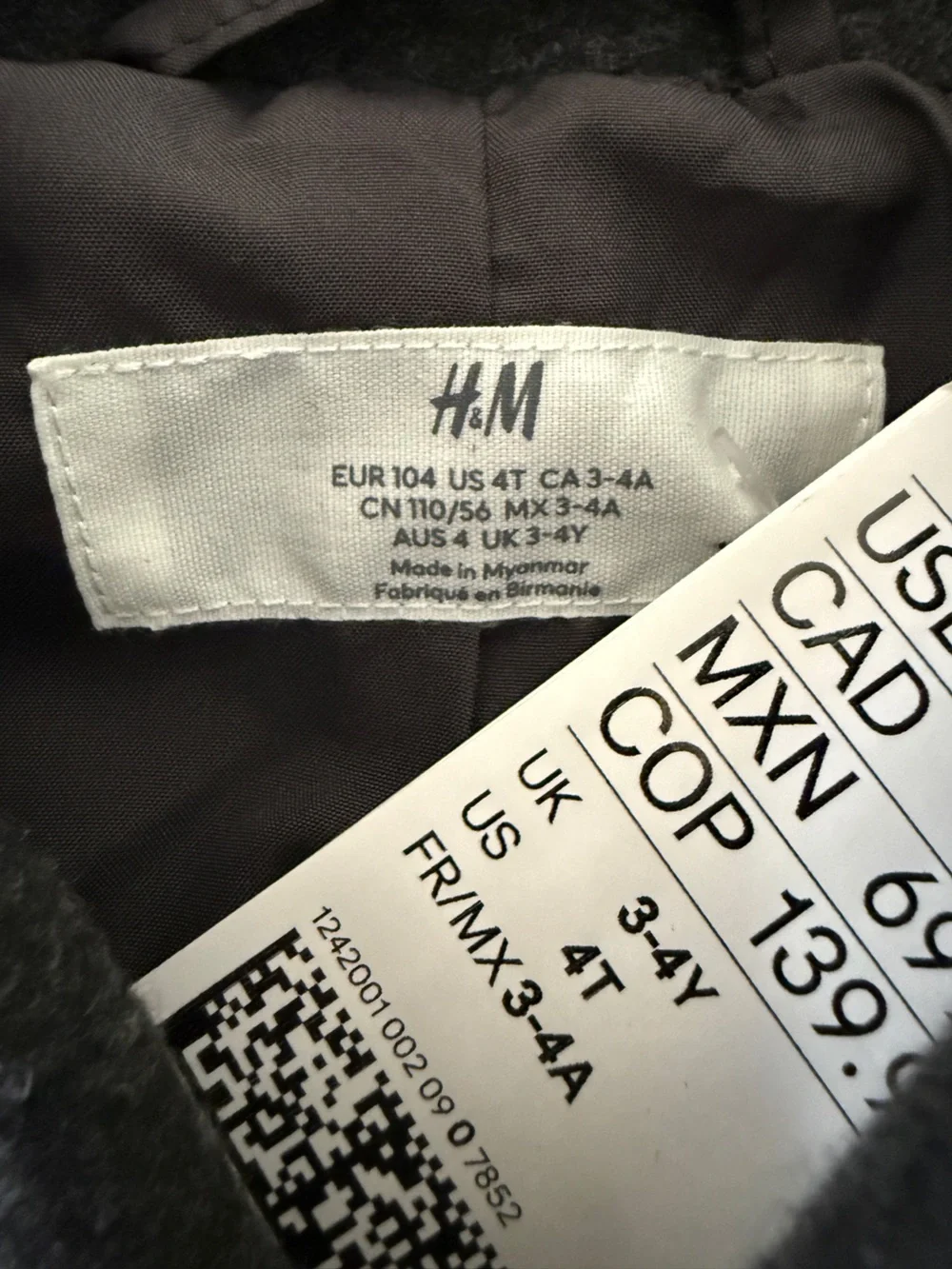H&M Kids Charcoal Double-Breasted Pea Coat